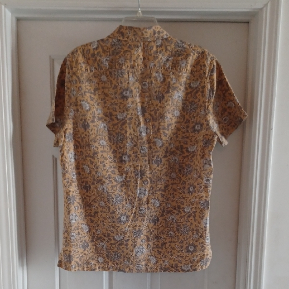 Abercrombie & Fitch Mustard Yellow Short-Sleeve Floral Button-Down Shirt, L - Picture 6 of 6